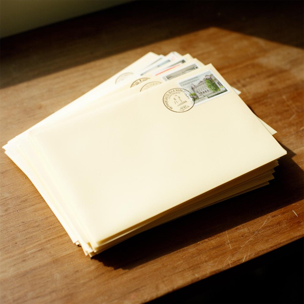 A stack of stamped envelopes ready for the mail.